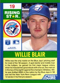 1991 Score 100 Rising Stars #19 Willie Blair Back