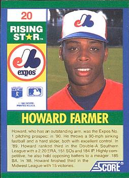 1991 Score 100 Rising Stars #20 Howard Farmer Back