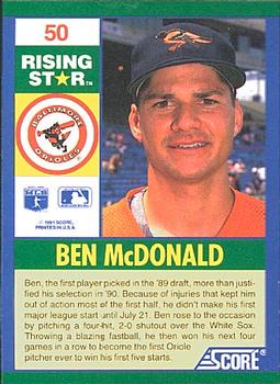 1991 Score 100 Rising Stars #50 Ben McDonald Back