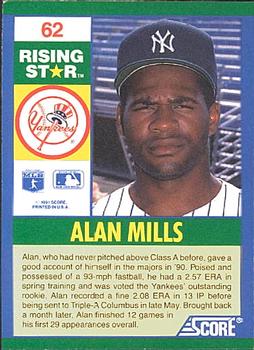 1991 Score 100 Rising Stars #62 Alan Mills Back