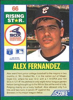 1991 Score 100 Rising Stars #66 Alex Fernandez Back