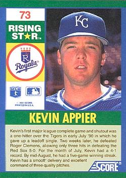 1991 Score 100 Rising Stars #73 Kevin Appier Back