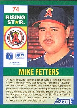 1991 Score 100 Rising Stars #74 Mike Fetters Back