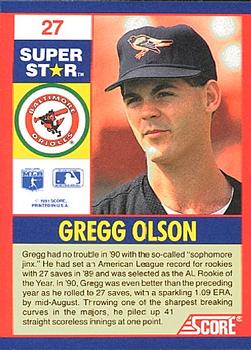 1991 Score 100 Superstars #27 Gregg Olson Back