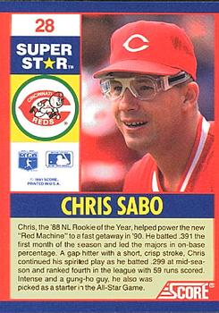 1991 Score 100 Superstars #28 Chris Sabo Back