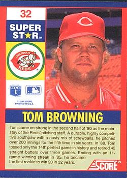1991 Score 100 Superstars #32 Tom Browning Back