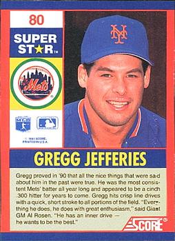 1991 Score 100 Superstars #80 Gregg Jefferies Back