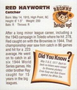 1998 St. Louis Browns Heads Up! #6 Red Hayworth Back