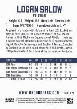 2021 Choice Oklahoma City Dodgers #21 Logan Salow Back