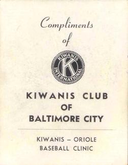 1959 Kiwanis Club Baltimore Orioles Clinic #NNO Willie Tasby Back