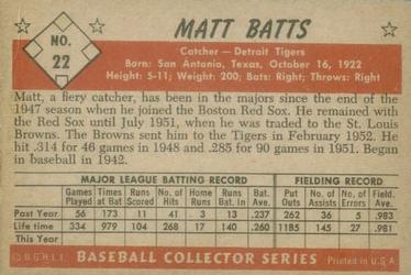1953 Bowman Black & White #22 Matt Batts Back