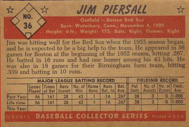 1953 Bowman Black & White #36 Jim Piersall Back