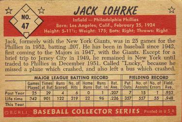 1953 Bowman Black & White #47 Jack Lohrke Back