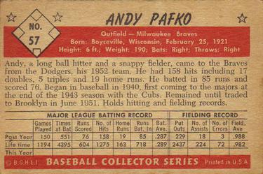 1953 Bowman Black & White #57 Andy Pafko Back