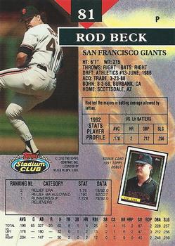 1993 Stadium Club #81 Rod Beck Back