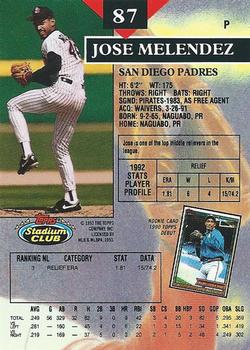 1993 Stadium Club #87 Jose Melendez Back