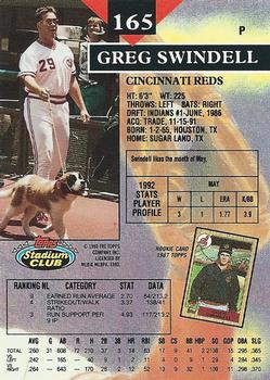 1993 Stadium Club #165 Greg Swindell Back