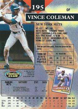 1993 Stadium Club #195 Vince Coleman Back