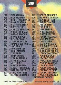 1993 Stadium Club #290 Checklist: 201-300 Back