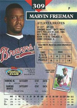 1993 Stadium Club #309 Marvin Freeman Back