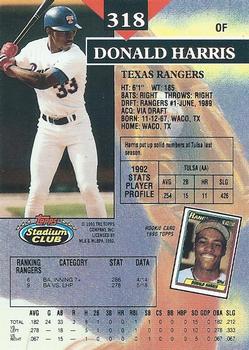 1993 Stadium Club #318 Donald Harris Back