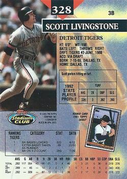 1993 Stadium Club #328 Scott Livingstone Back
