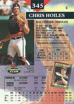 1993 Stadium Club #345 Chris Hoiles Back