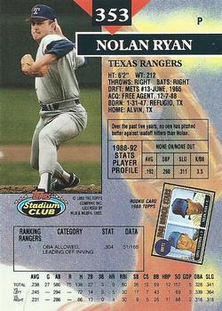 1993 Stadium Club #353 Nolan Ryan Back