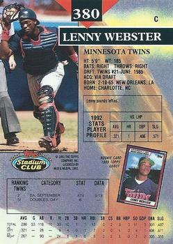 1993 Stadium Club #380 Lenny Webster Back