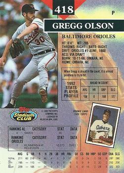 1993 Stadium Club #418 Gregg Olson Back