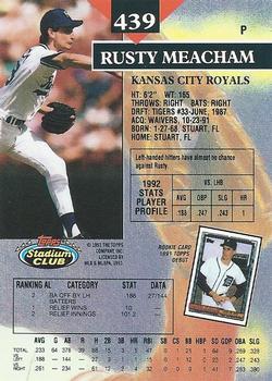 1993 Stadium Club #439 Rusty Meacham Back