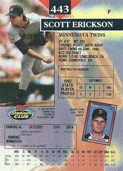 1993 Stadium Club #443 Scott Erickson Back