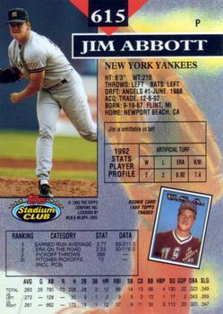 1993 Stadium Club #615 Jim Abbott Back