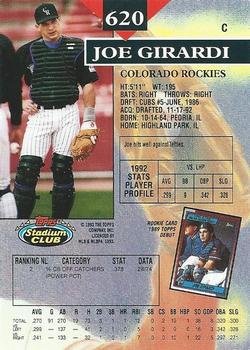 1993 Stadium Club #620 Joe Girardi Back