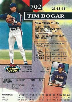 1993 Stadium Club #702 Tim Bogar Back