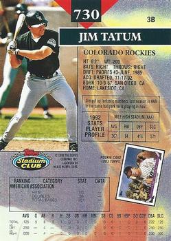 1993 Stadium Club #730 Jim Tatum Back