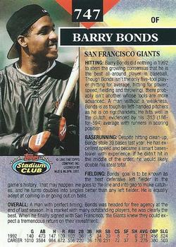 1993 Stadium Club #747 Barry Bonds Back
