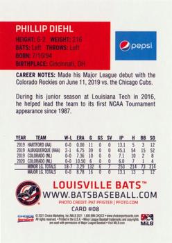 2021 Choice Louisville Bats #08 Phillip Diehl Back