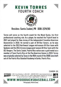 2021 Choice Down East Wood Ducks #31 Kevin Torres Back
