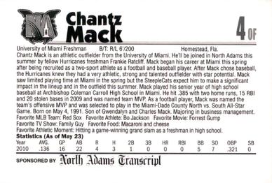 2011 North Adams SteepleCats #NNO Chantz Mack Back