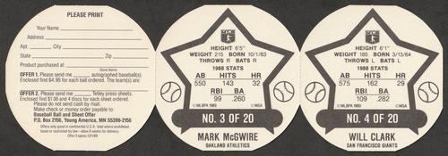 1989 Our Own Tea Discs - Panels #3-4 Mark McGwire / Will Clark Back