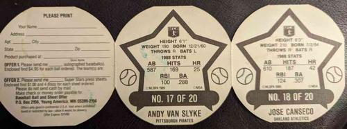 1989 Our Own Tea Discs - Panels #17-18 Andy Van Slyke / Jose Canseco Back