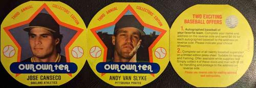 1989 Our Own Tea Discs - Panels #17-18 Andy Van Slyke / Jose Canseco Front