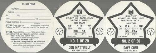 1989 Tetley Tea Discs - 3-Disc Panels #1-2 Don Mattingly / David Cone Back