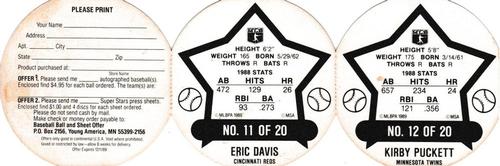 1989 Super Stars Discs - Panels #11-12 Eric Davis / Kirby Puckett Back