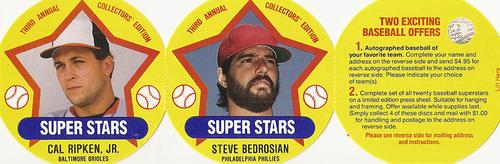 1989 Super Stars Discs - Panels #15-16 Steve Bedrosian / Cal Ripken, Jr. Front