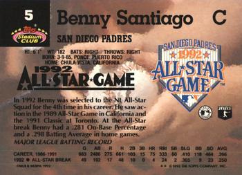 1993 Stadium Club Murphy #5 Benny Santiago Back