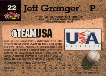 1993 Stadium Club Murphy #22 Jeff Granger Back