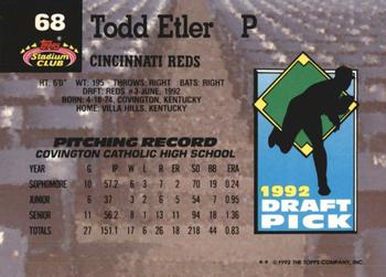 1993 Stadium Club Murphy #68 Todd Etler Back