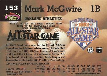 1993 Stadium Club Murphy #153 Mark McGwire Back